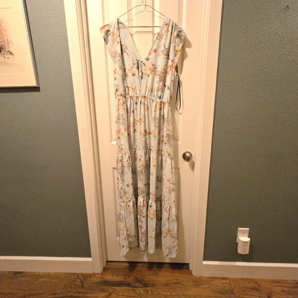 Rachel Roy Women's Blue Crepe Sky Floral V-Neck Flutter Sleeve Dress - Picture 4 of 4